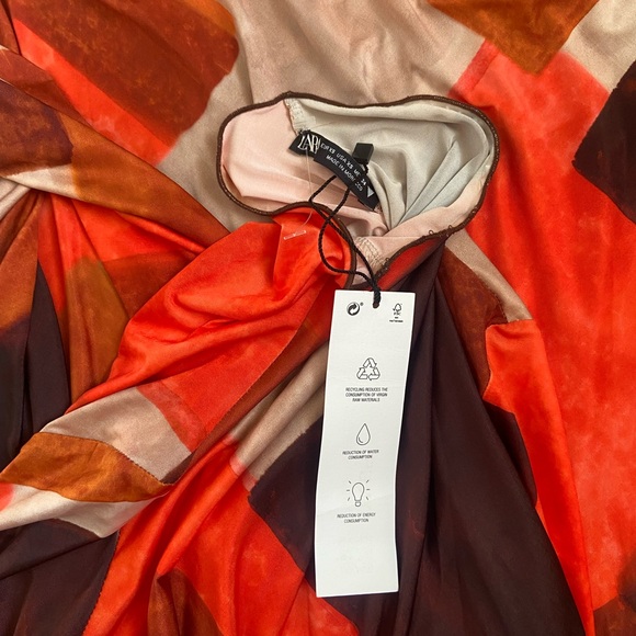 NWT Zara Orange and Brown Geometric Long Sleeve Dress XS - Picture 5 of 7